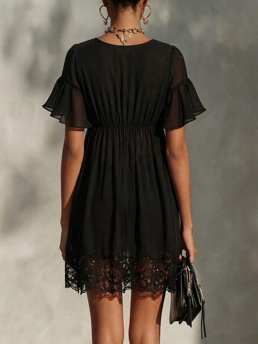 Sanya - レーストリム付きミニドレス、ファスナー開閉式