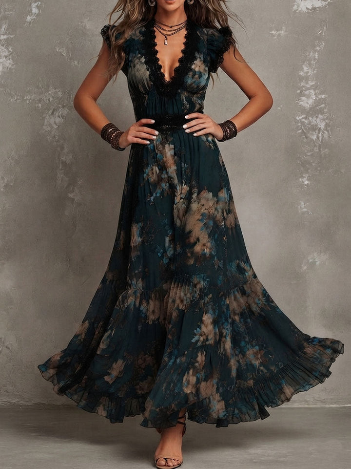 Alime - フローラルレーストリム マキシドレス