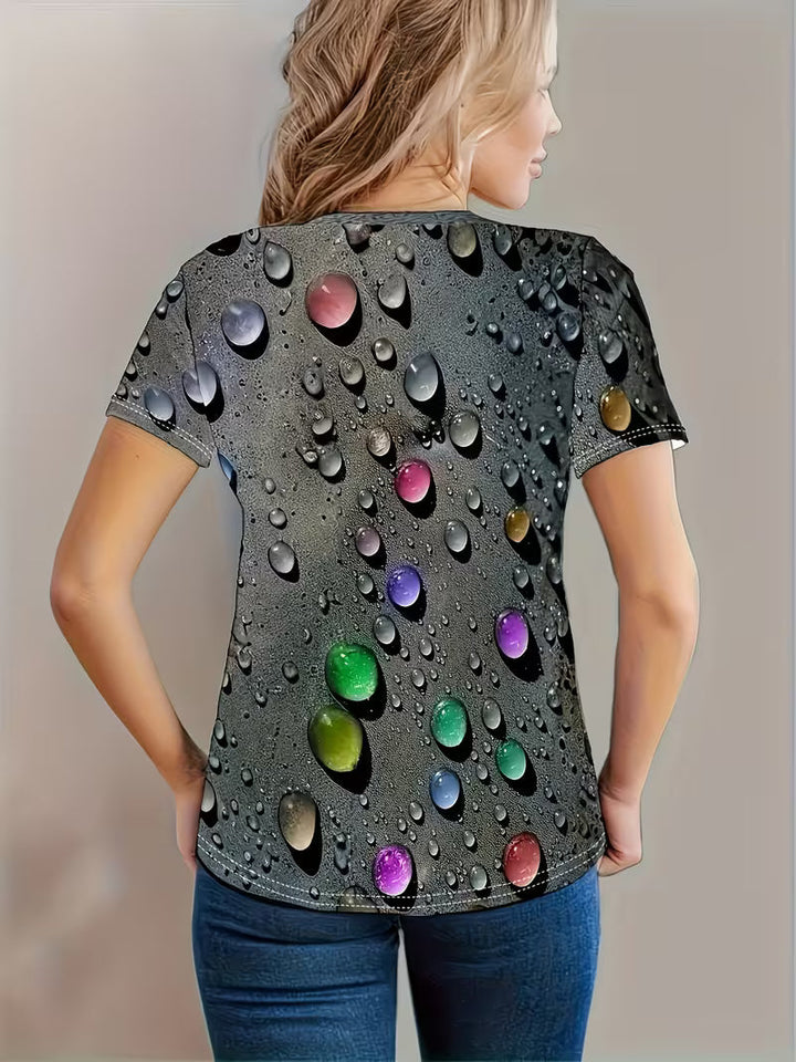 Ishadini - ラウンドネックのカジュアルな半袖Tシャツ