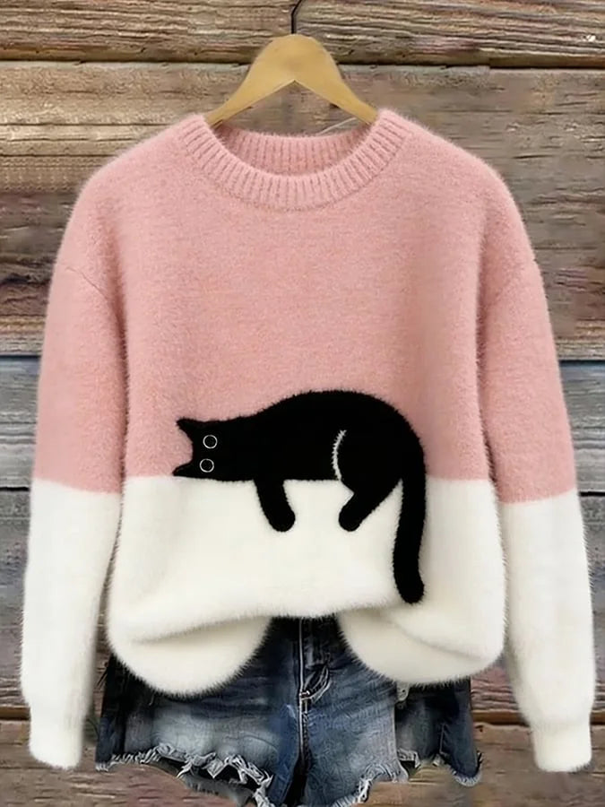 Zaidia – かわいい猫の刺繍入り ほっこりニットセーター