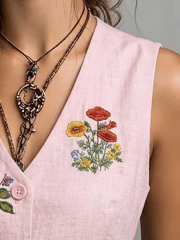 Zarelle - 刺繍入りノースリーブリネンベスト
