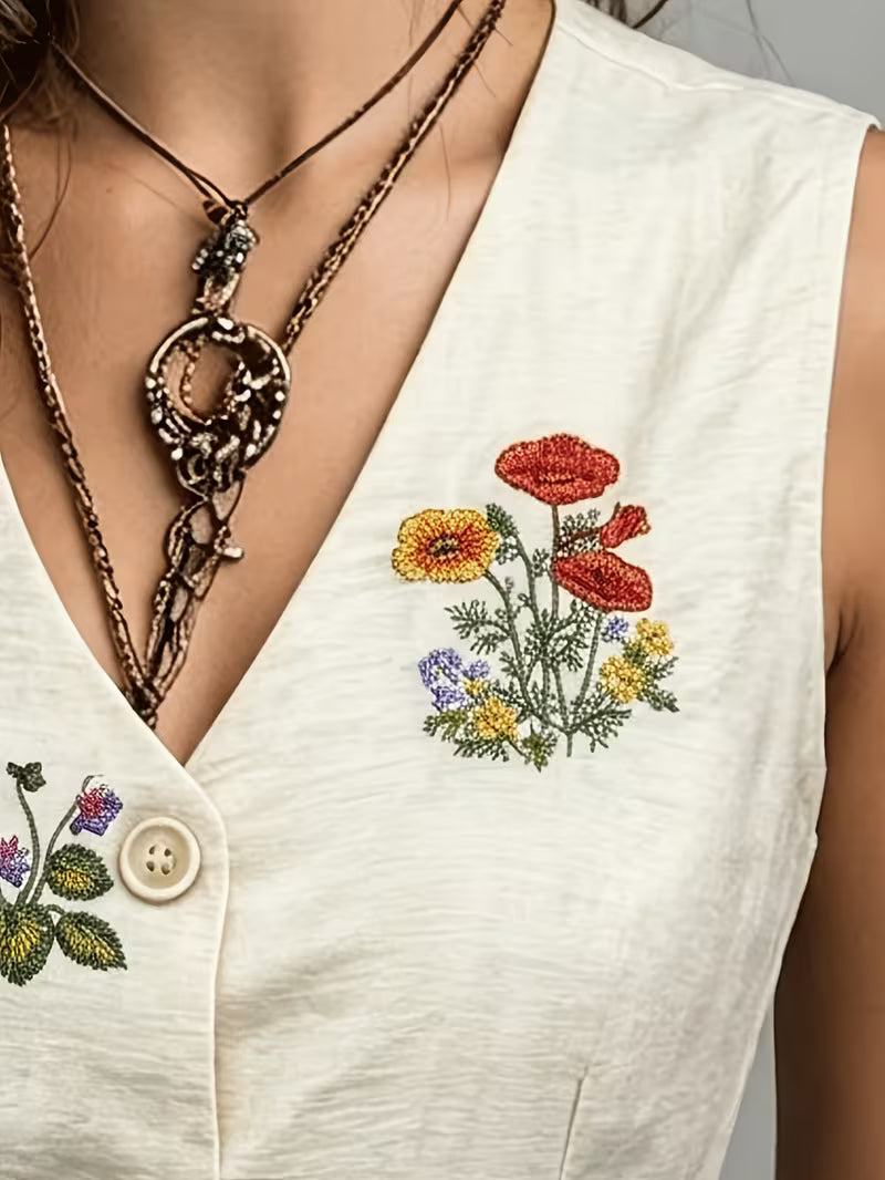 Zarelle - 刺繍入りノースリーブリネンベスト