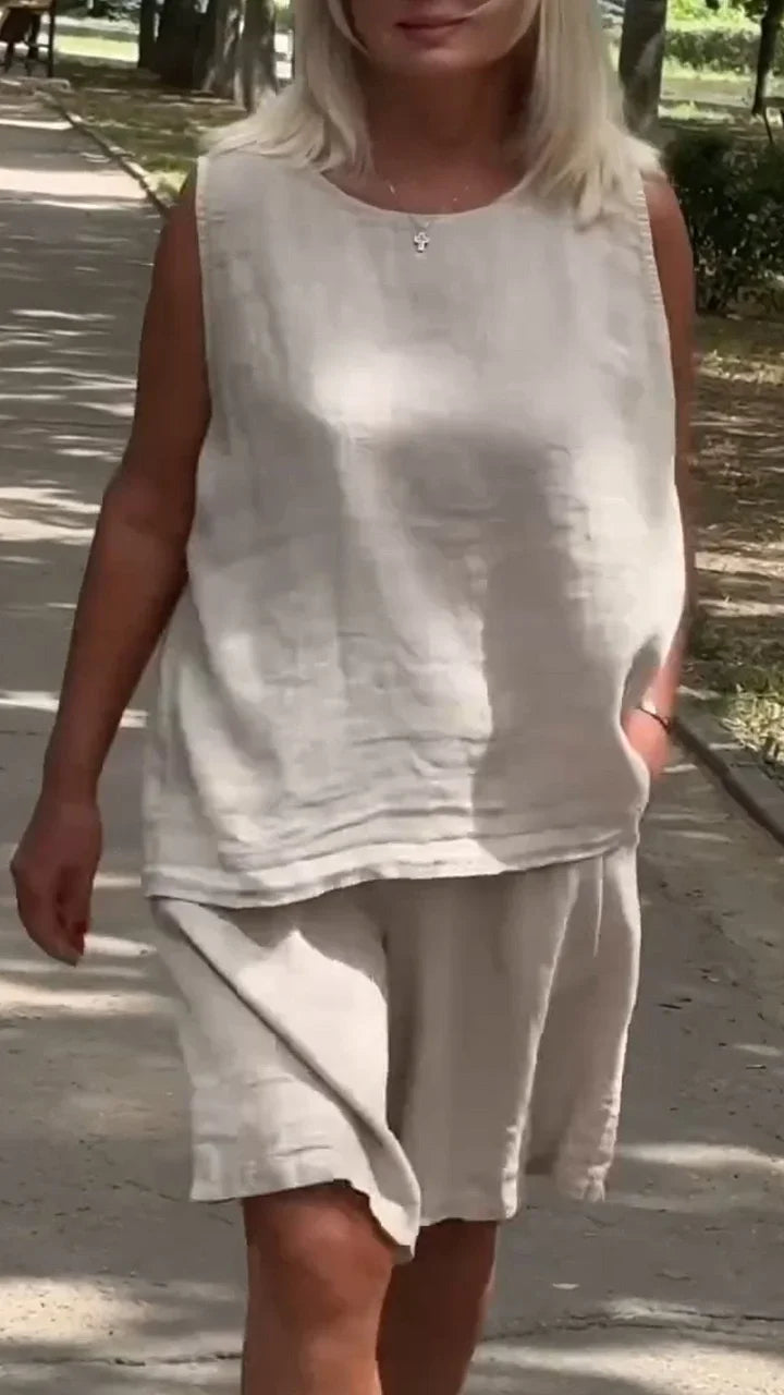 Jileana - 通気性抜群のノースリーブブラウスとルーズなショートパンツ