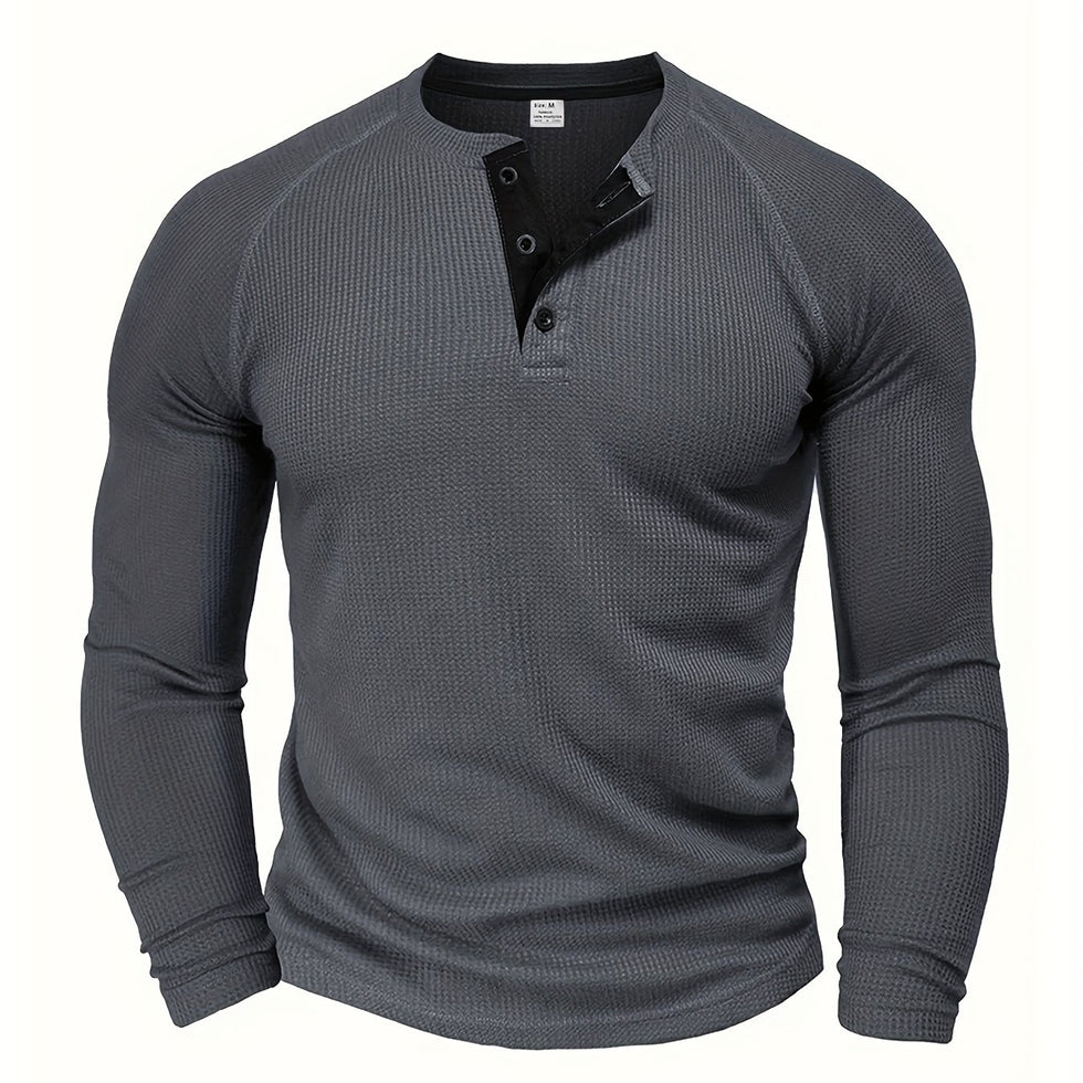 Jarik - テクスチャード加工のロングスリーブ・ヘンリーネックTシャツ