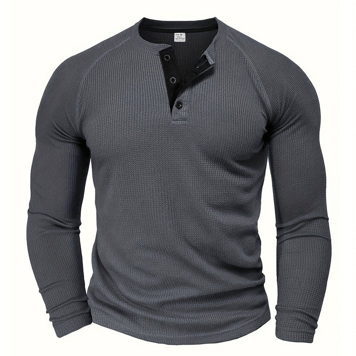 Jarik - テクスチャード加工のロングスリーブ・ヘンリーネックTシャツ