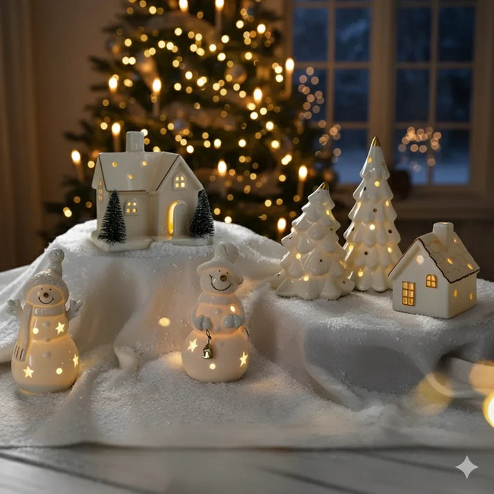 SnowLume - セラミック製クリスマスビレッジ LEDデコレーションセット