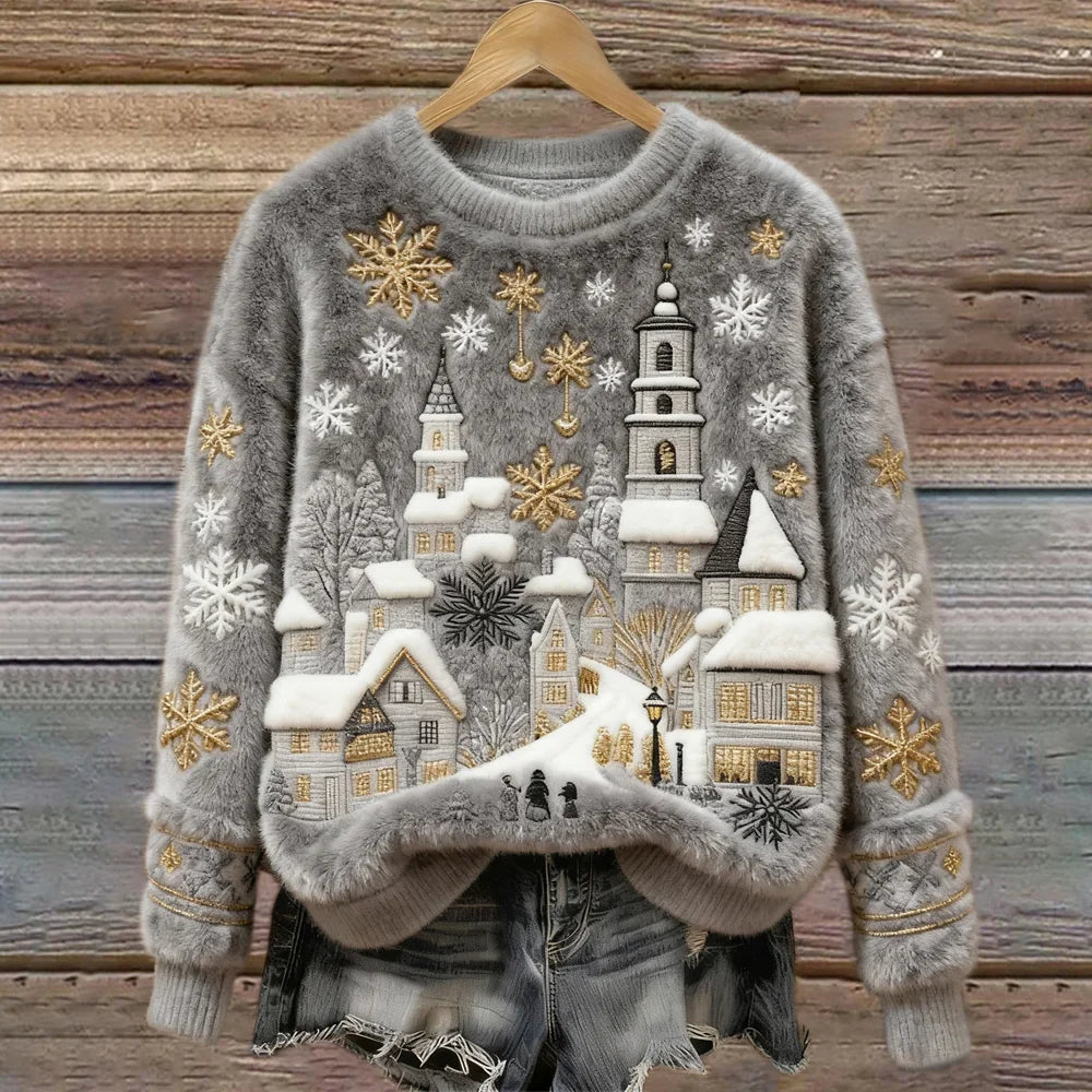 Kenisha - クリスマス雪景色刺繍の温かいセーター