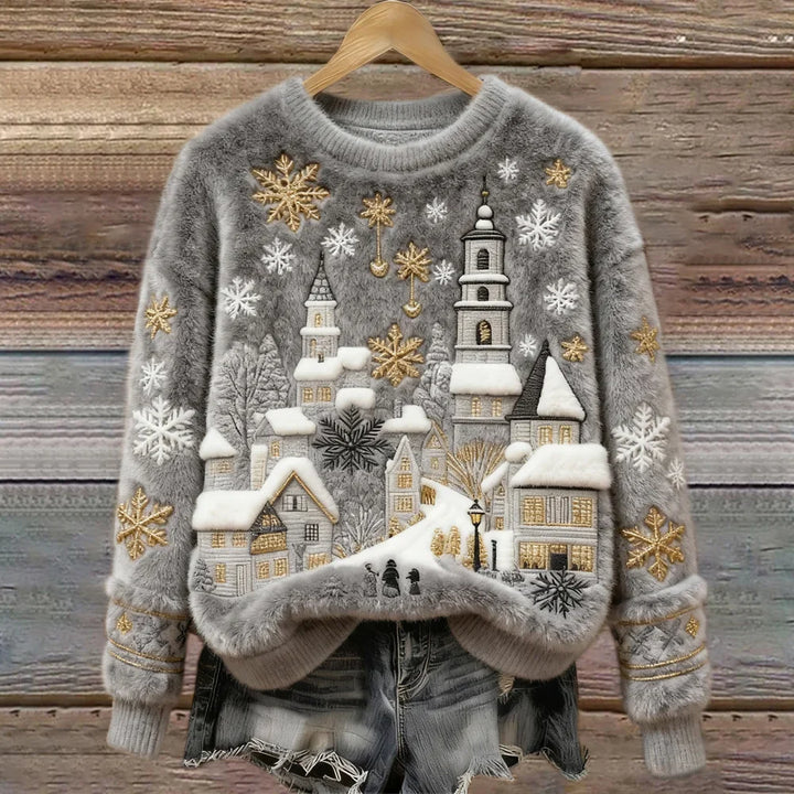 Kenisha - クリスマス雪景色刺繍の温かいセーター
