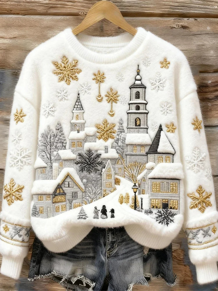Kenisha - クリスマス雪景色刺繍の温かいセーター