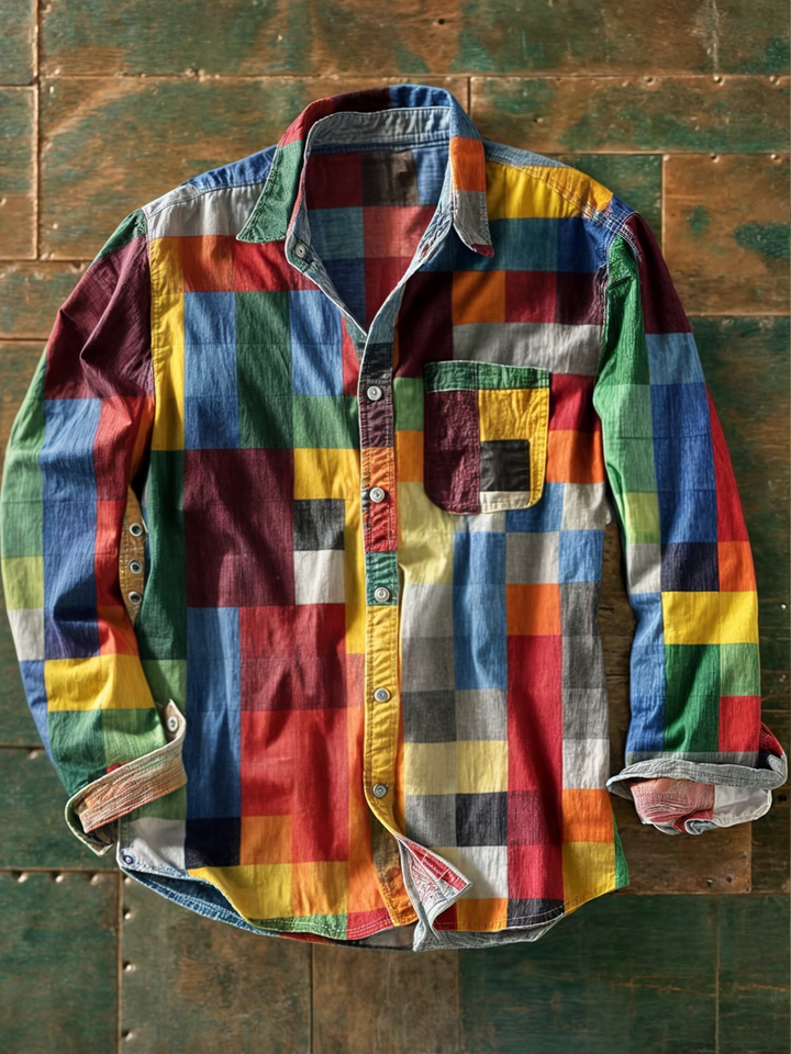 Jhoanny - パッチワーク風の幾何学模様が施された長袖シャツ
