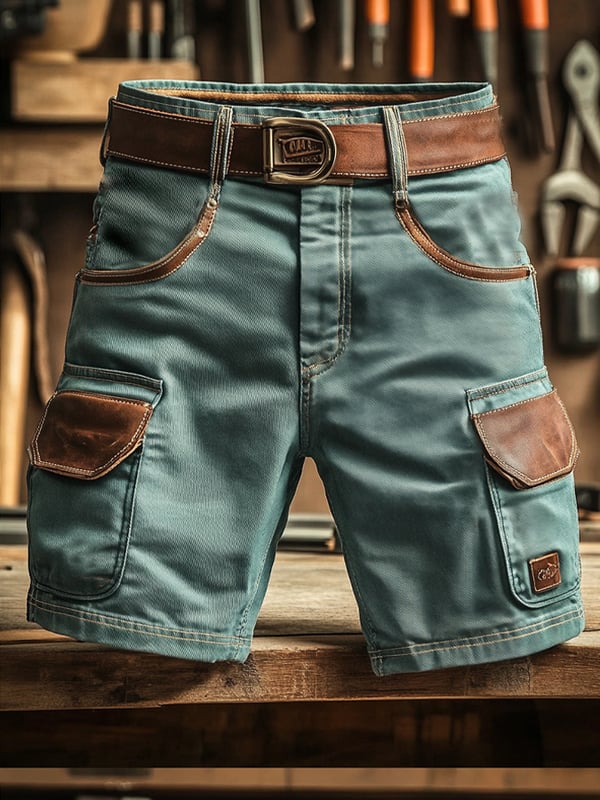 メンズ ヴィンテージ アウトドア カーゴ ショートパンツ（ポケット付き・機能的な縫製・ベルト付き）
