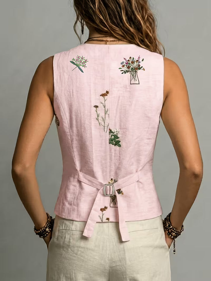Zarelle - 刺繍入りノースリーブリネンベスト