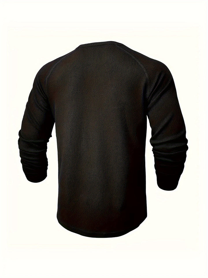 Jarik - テクスチャード加工のロングスリーブ・ヘンリーネックTシャツ