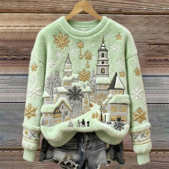 Kenisha - クリスマス雪景色刺繍の温かいセーター