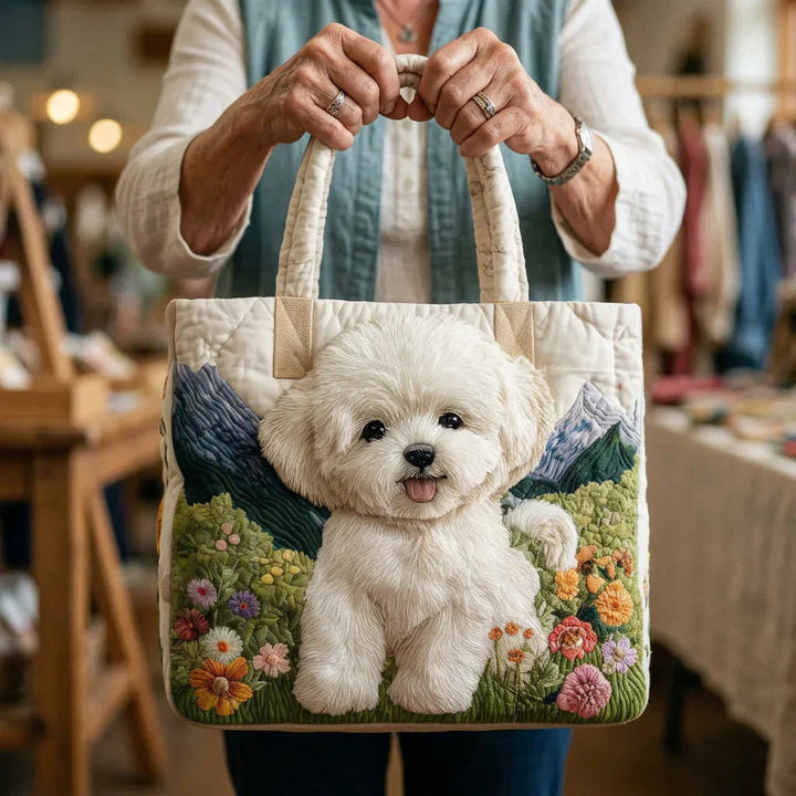 Wilairat - かわいい子犬柄のキルティングショルダートートバッグ