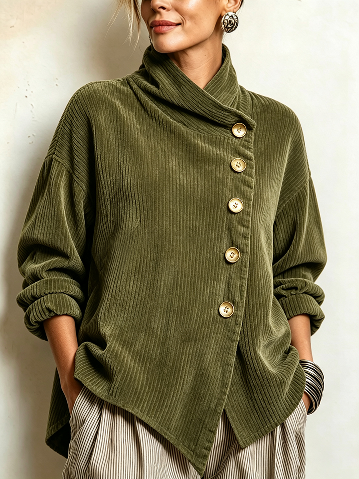 Moniza - アシンメトリーボタンアップコーデュロイセーター