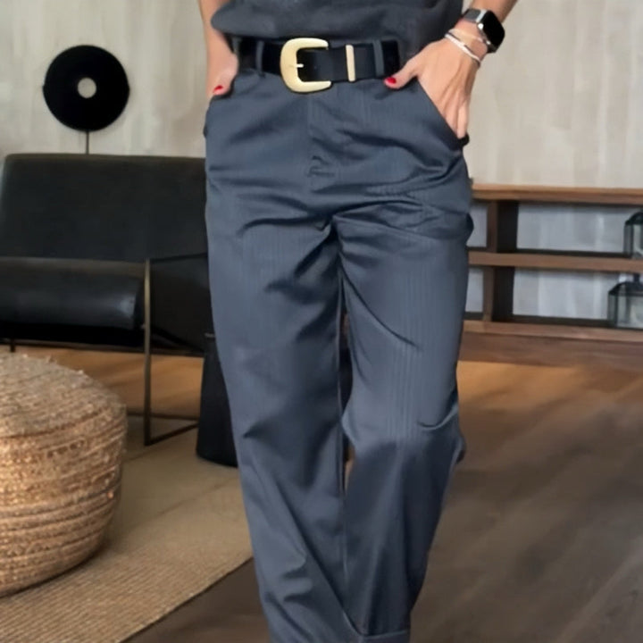 Asuman - ハイウエスト カジュアルストレートパンツ