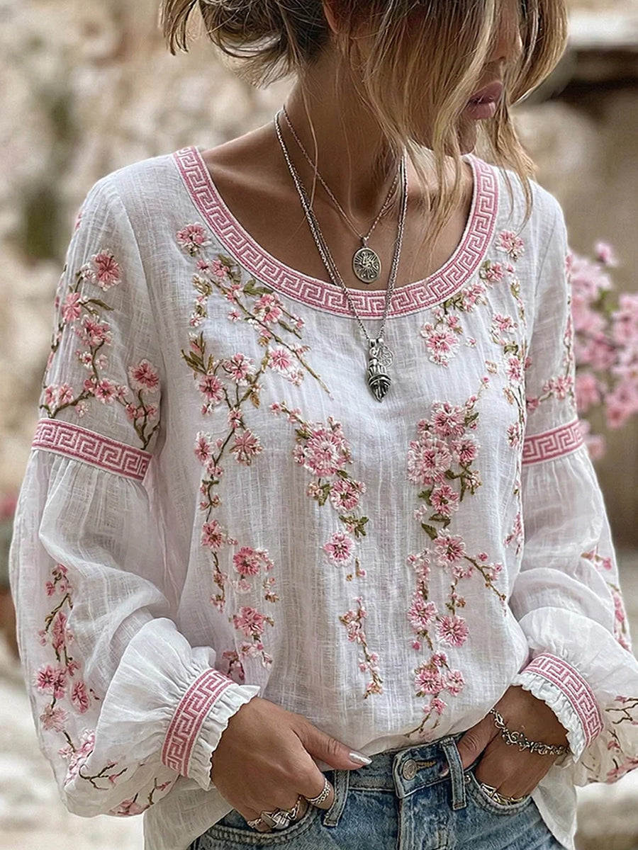 Anisha - 花柄の刺繍が施されたおしゃれなブラウス