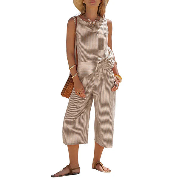 Lynija - ストライプ柄のノースリーブトップスとパンツのセット