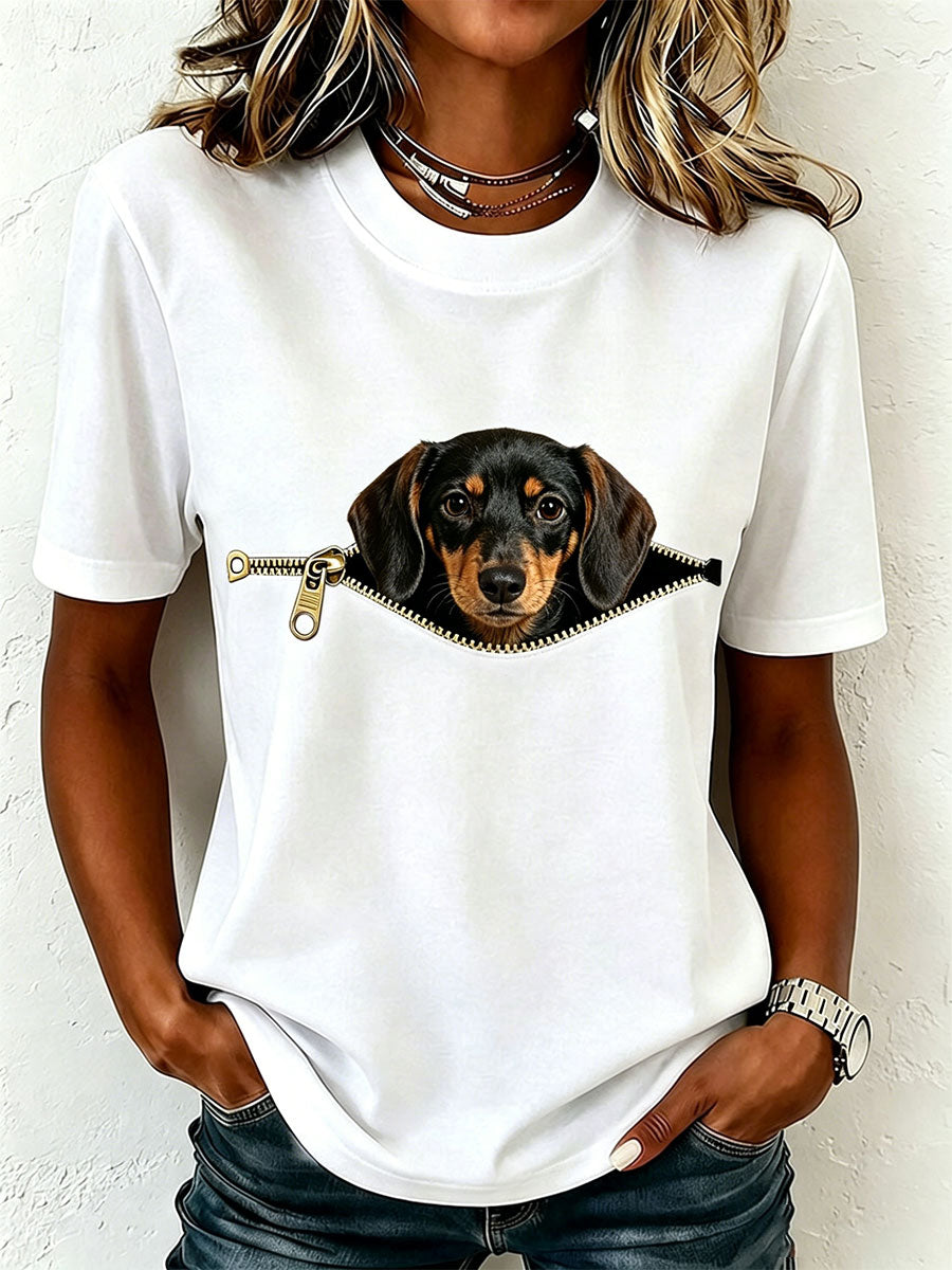 Earcy - ダックスフンド柄半袖Tシャツ