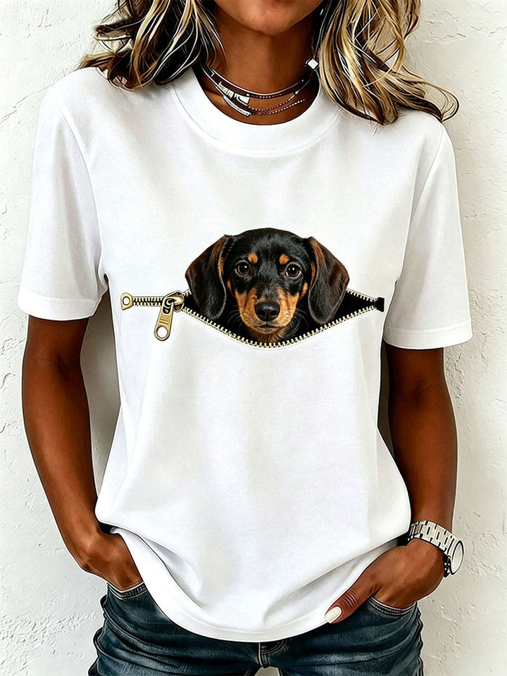 Earcy - ダックスフンド柄半袖Tシャツ