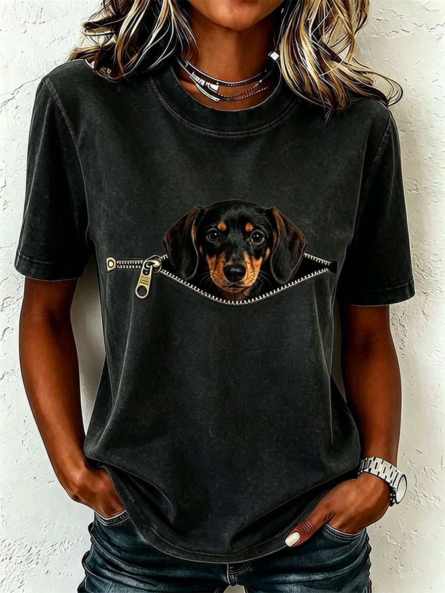 Earcy - ダックスフンド柄半袖Tシャツ