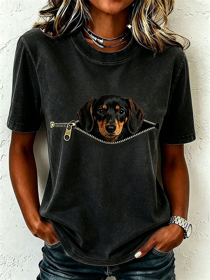 Earcy - ダックスフンド柄半袖Tシャツ