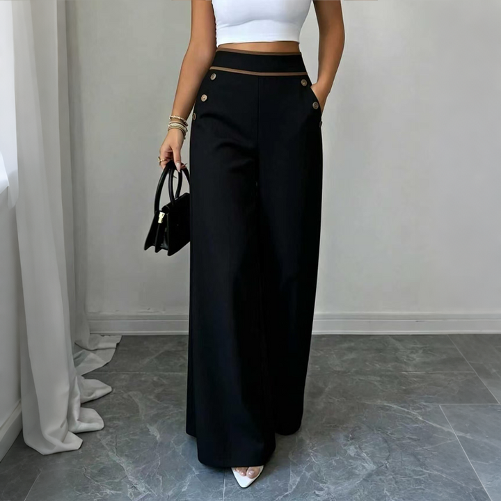 Selvie - 装飾ボタン付きワイドレッグパンツ