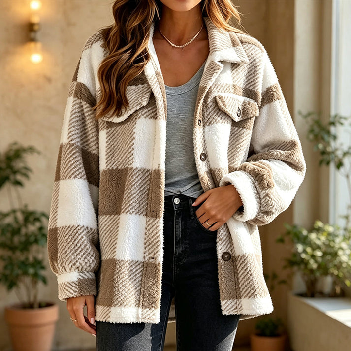 Jolainne - ボタン付きの居心地の良いチェック柄ジャケット